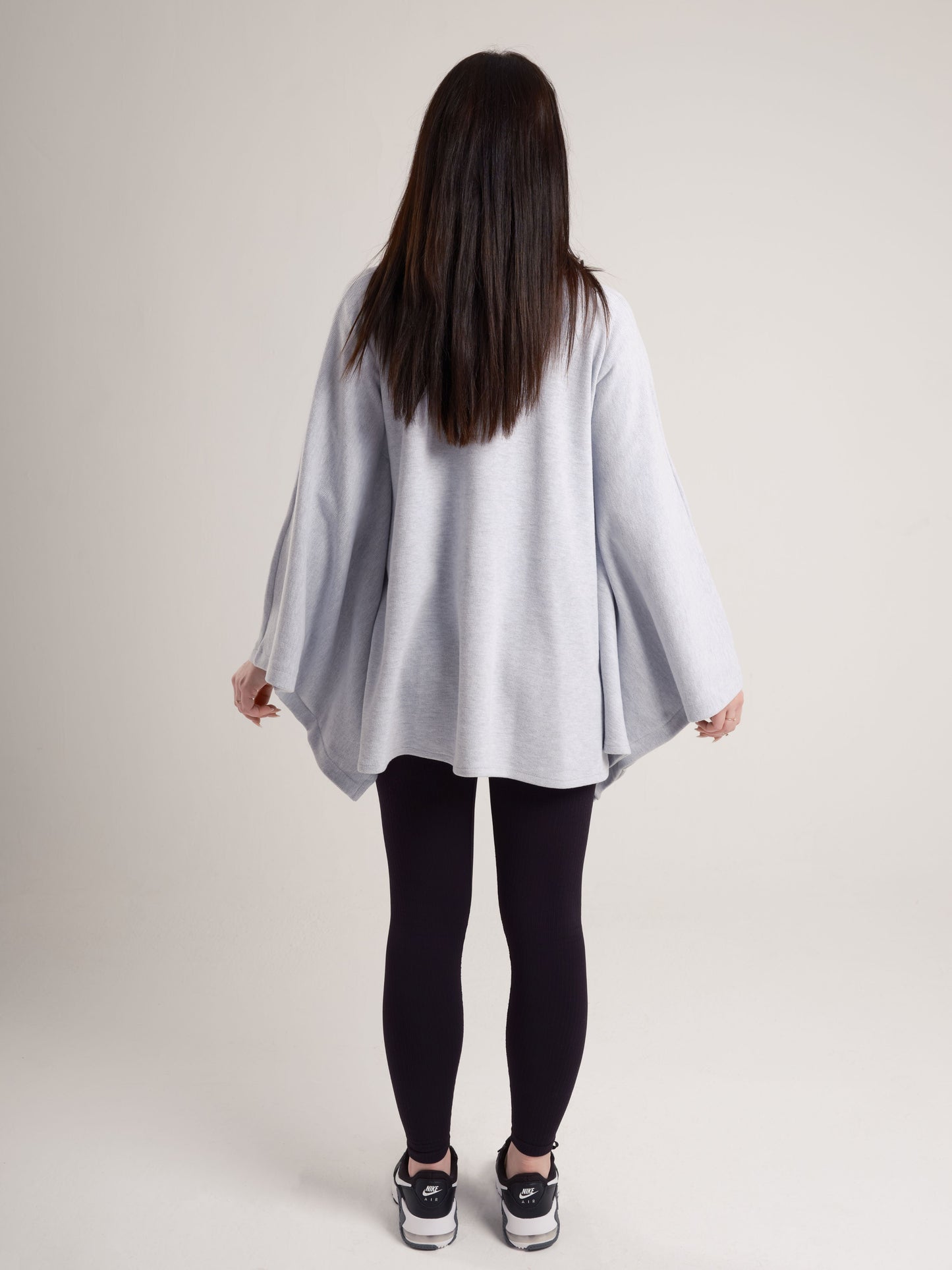 Grey High-Neck Poncho with Side Collar Zippers