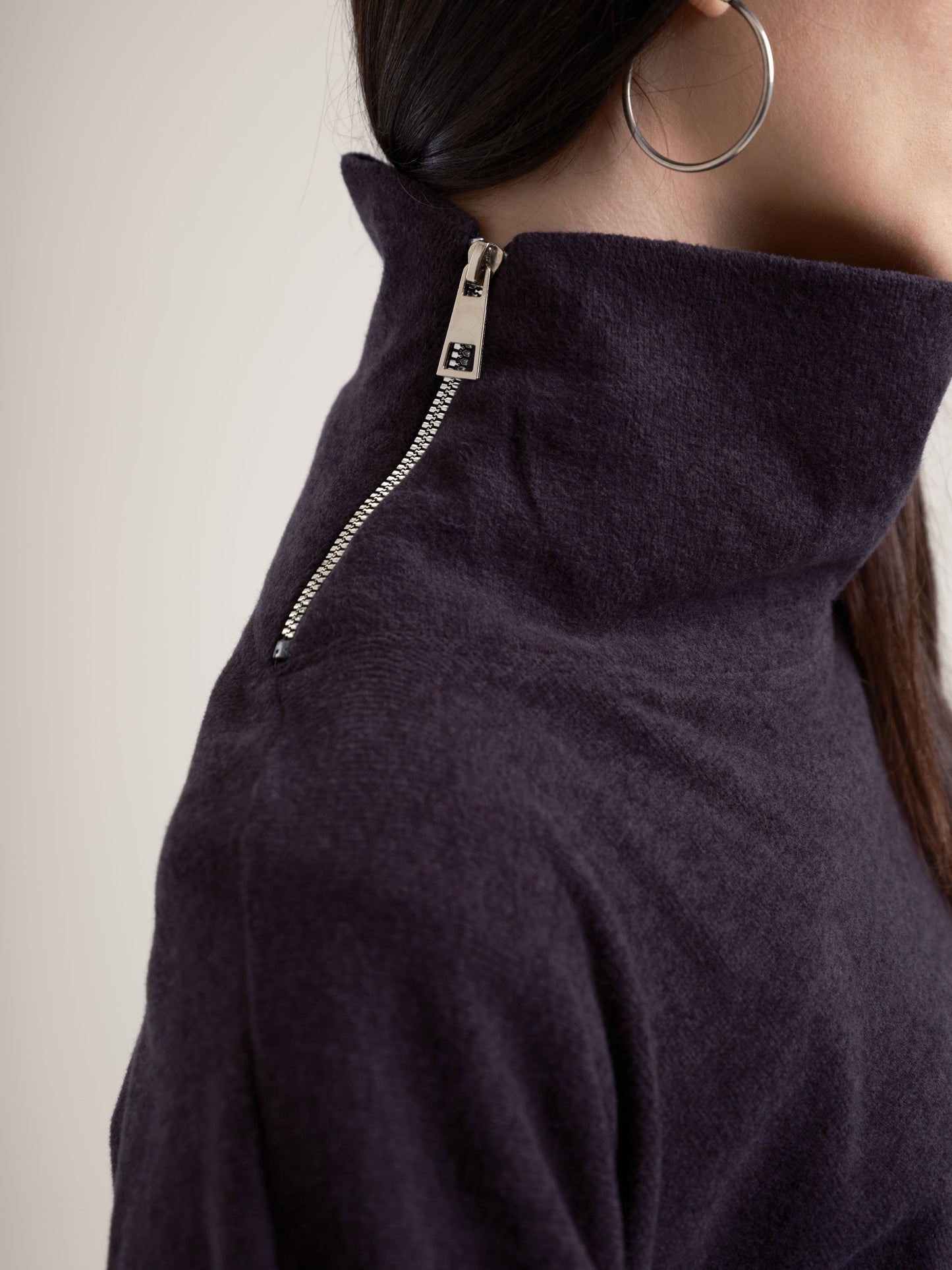 Charcoal High-Neck Poncho with Side Collar Zippers