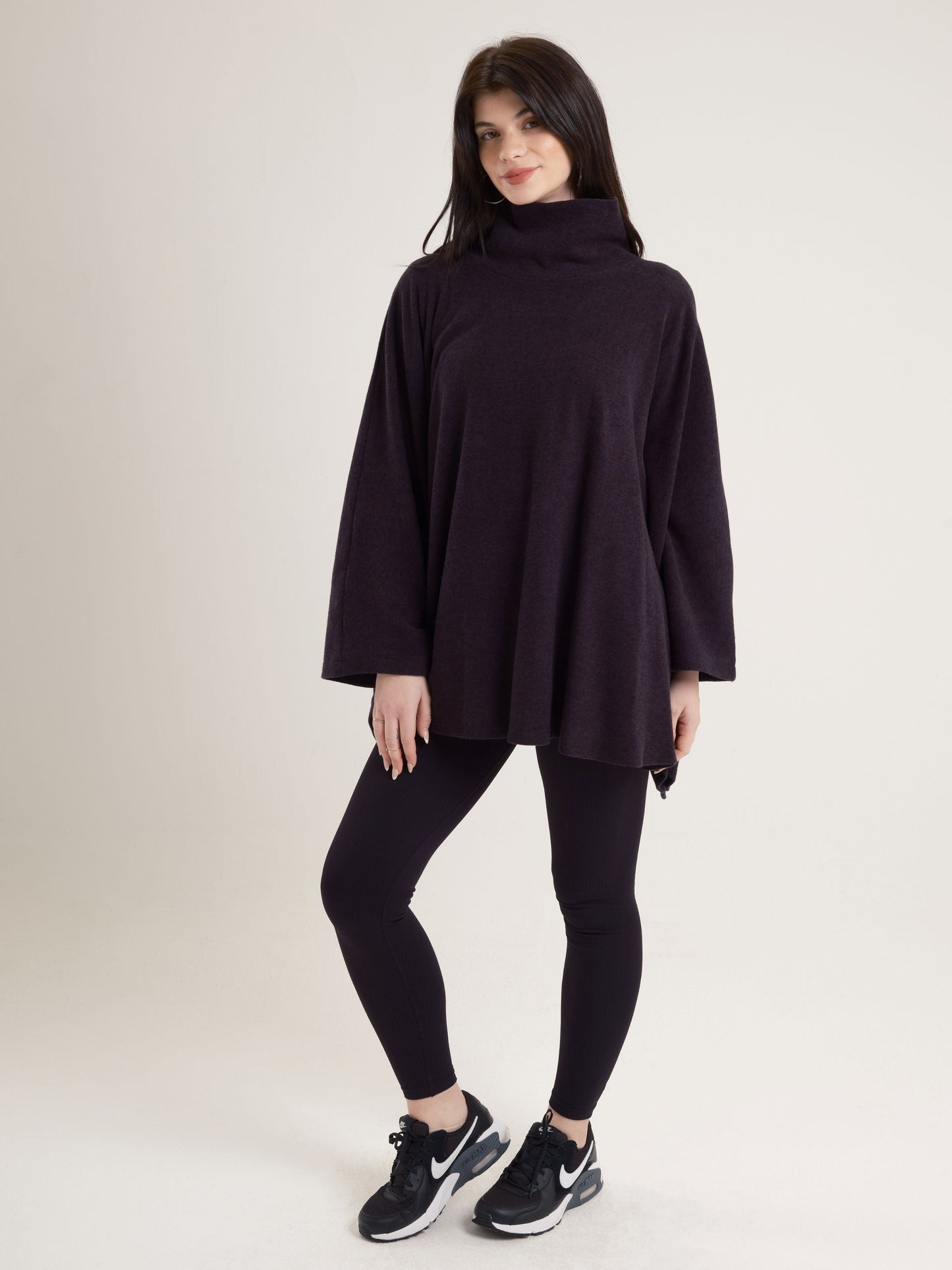 Charcoal High-Neck Poncho with Side Collar Zippers