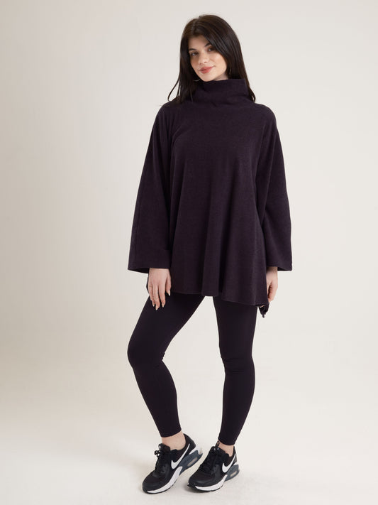 Charcoal High-Neck Poncho with Side Collar Zippers