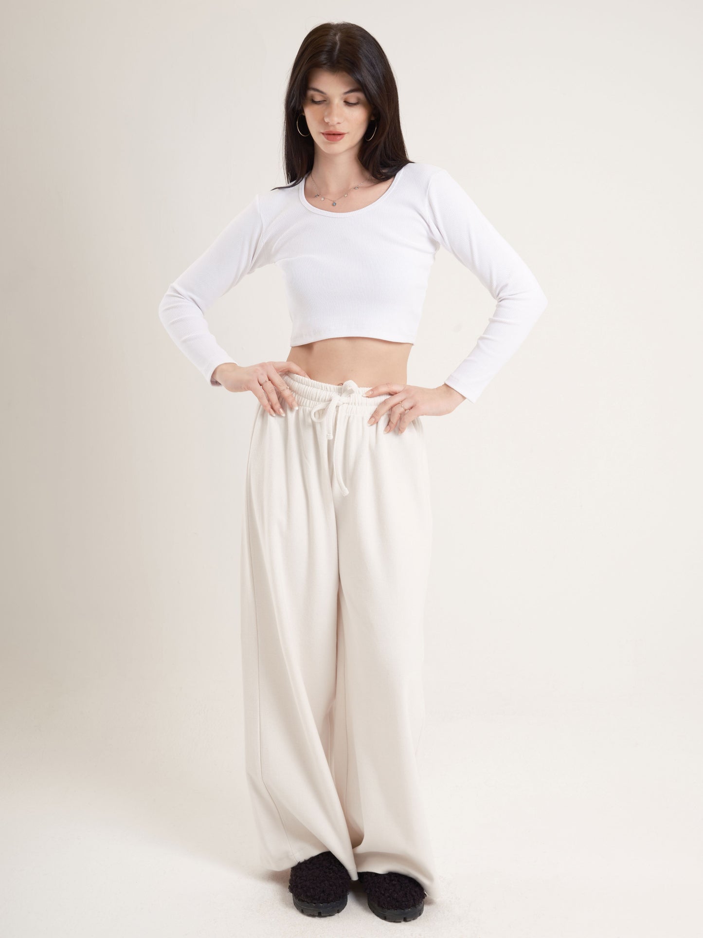 Cream Wide Leg Pants