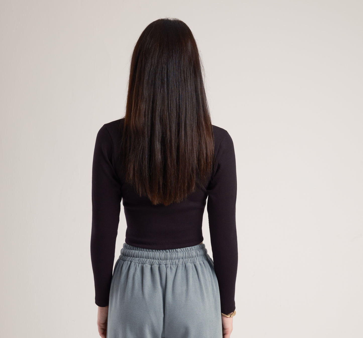 Black Long Sleeves Cotton Cropped Top