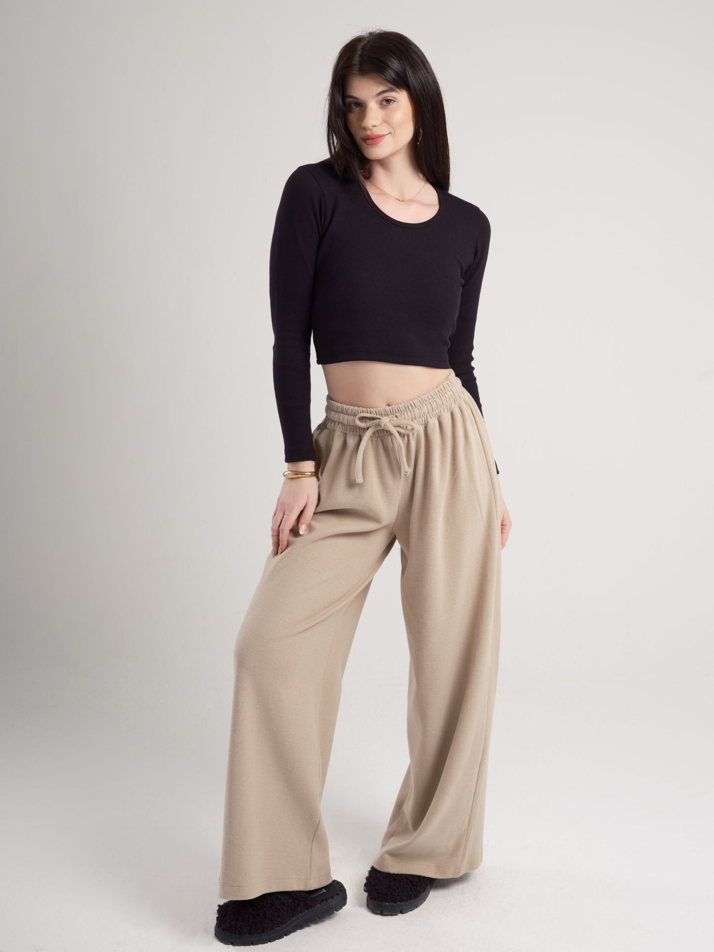 Beige Wide Leg Pants