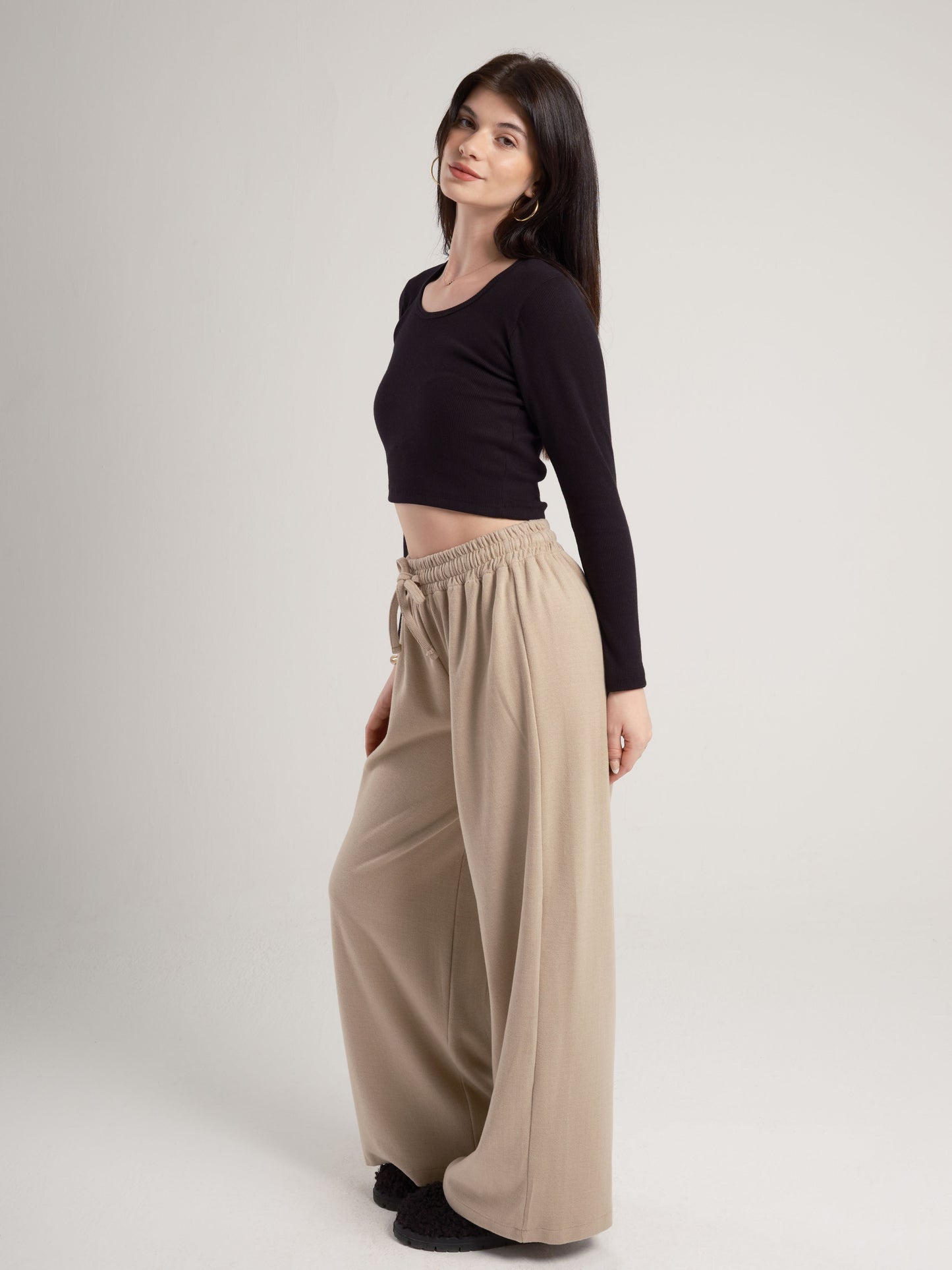 Beige Wide Leg Pants