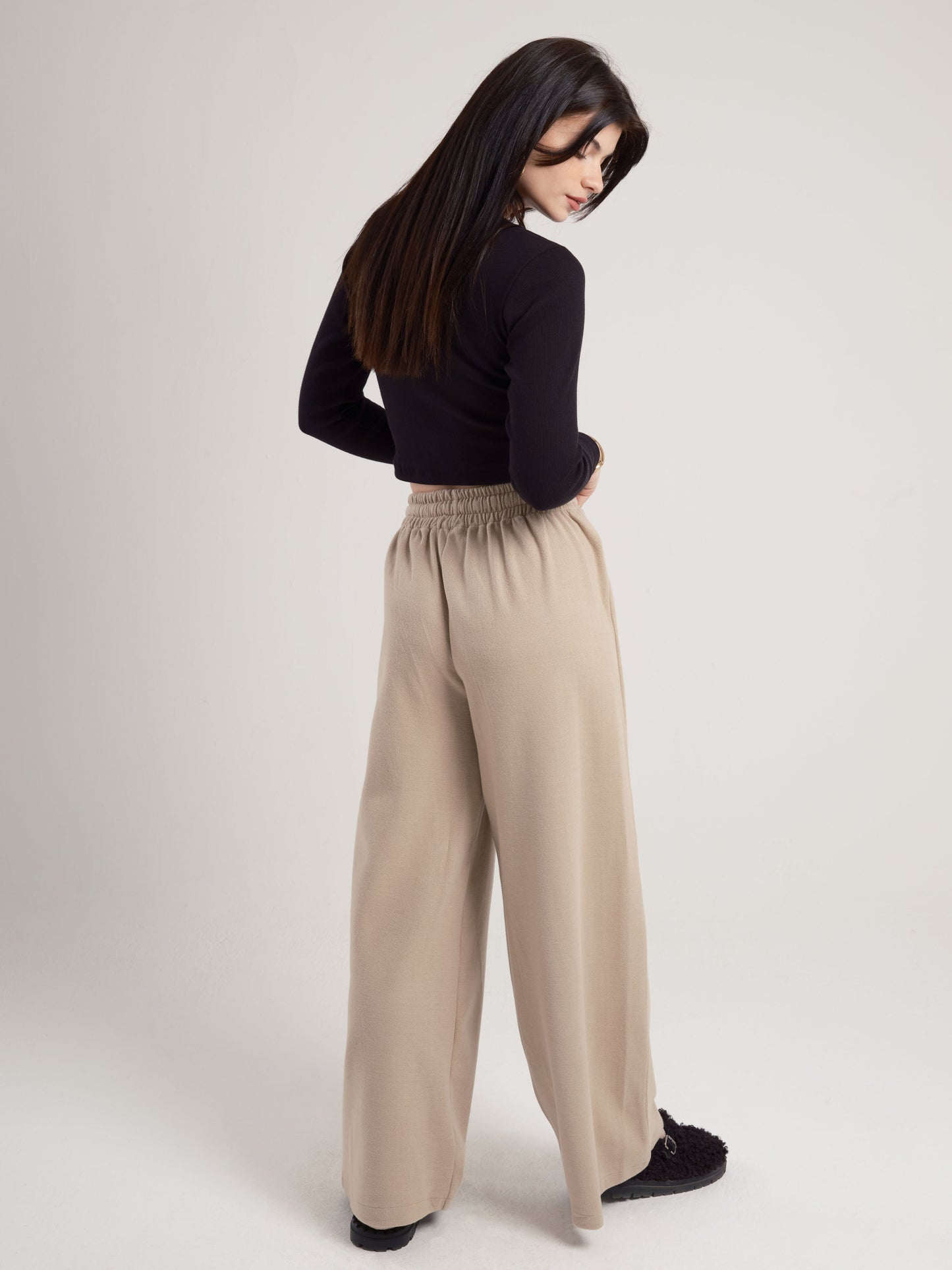 Beige Wide Leg Pants